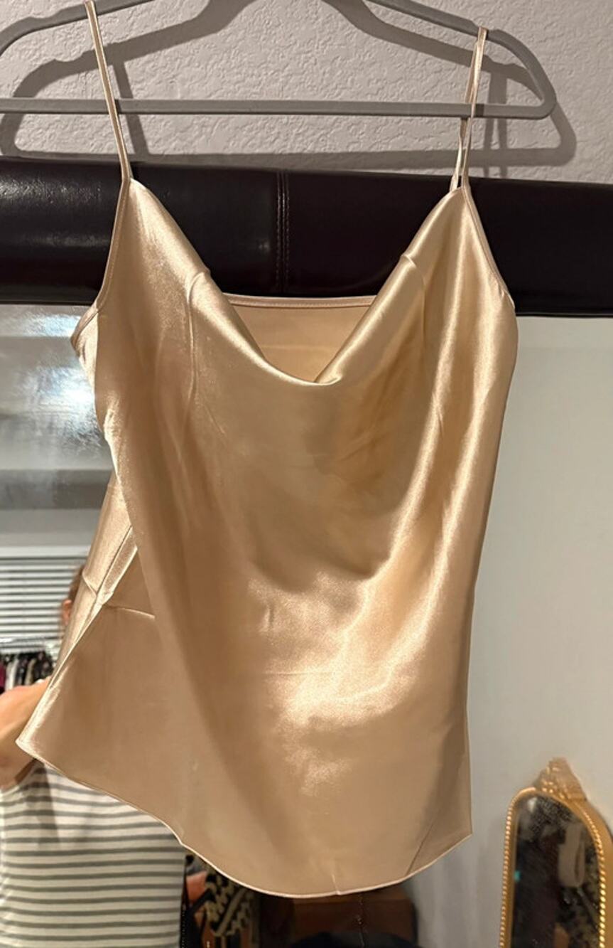 Scottsdale Boutique Champagne Satin Cowl Neck Top Adjustable Straps Size M NWT